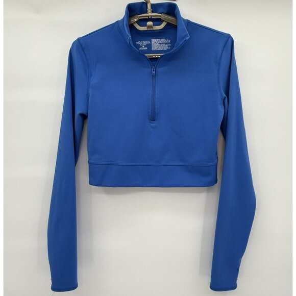 wild fable Tops - Wild Fable Butterbliss 1/4 Zip Crop Mock Neck Shirt Long Sleeve Blue Stretch Med